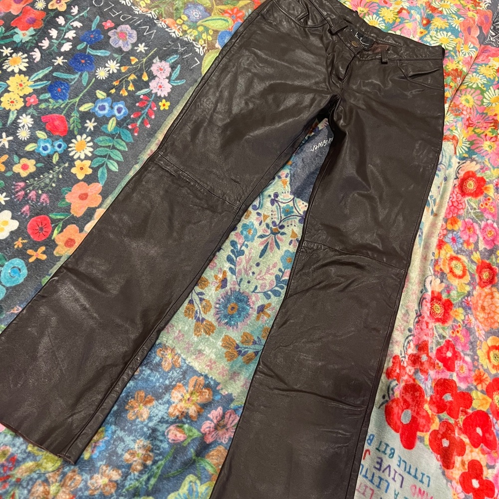 Nicole Miller Dark Brown Genuine Leather Pants